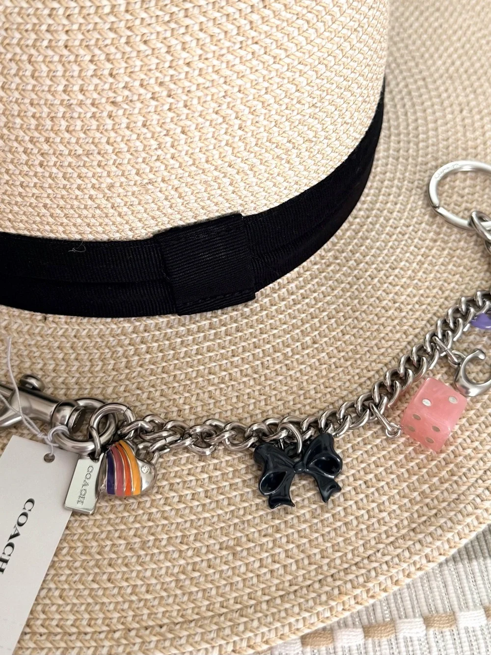 Coach Silver-Tone Charm Keychain with Multicolor Enamel Charms